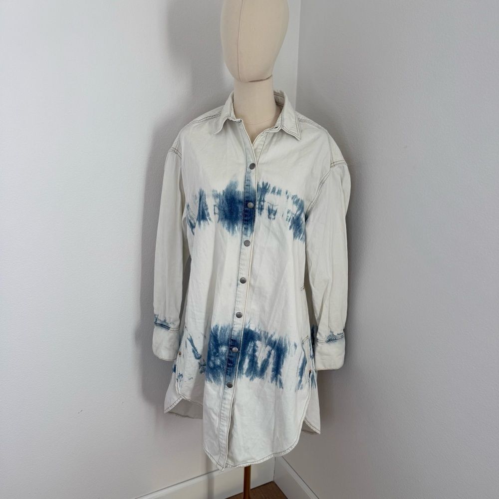 We The Free Cream and White Acid Wash Denim Dress - Size XS
